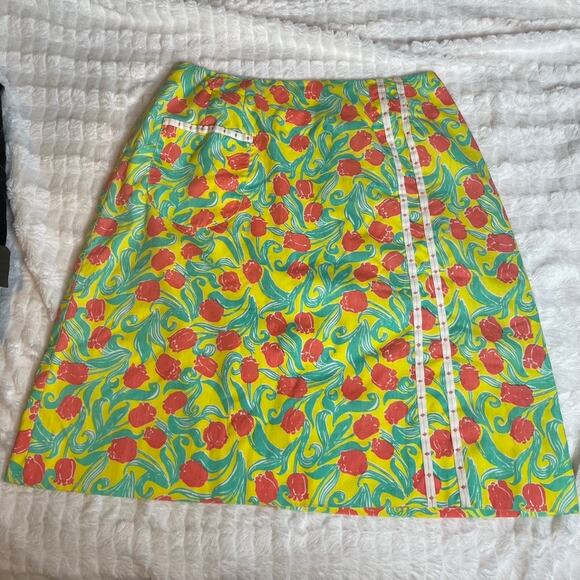 LILLY PULITZER 60s/70s Mini Skirt Tulip Floral Yellow‎ Vintage Retro Pocket - Picture 4 of 8